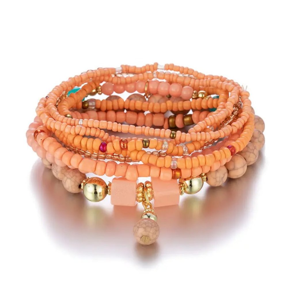 Peach Color Bohemian Bracelets  - 8 pc set